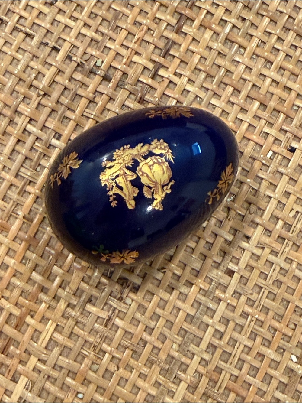 Limoges Castel France Porcelain Egg Trinket Box Cobalt Blue